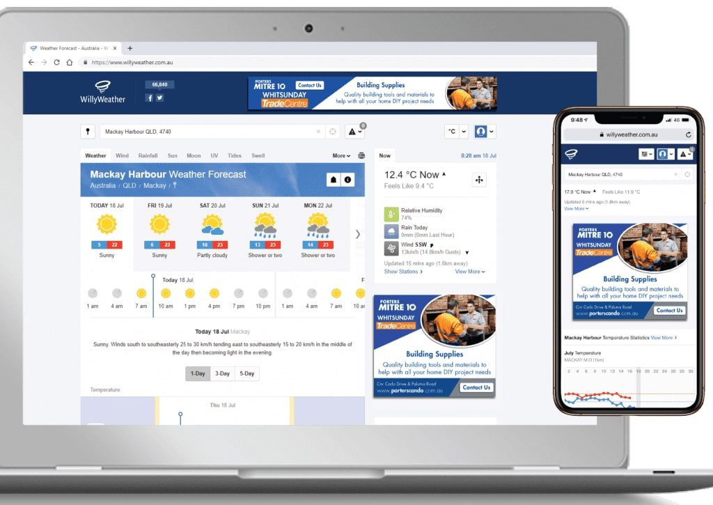 Porters Mitre 10 Digital Marketing Google Display Ad on Willyweather.com.au