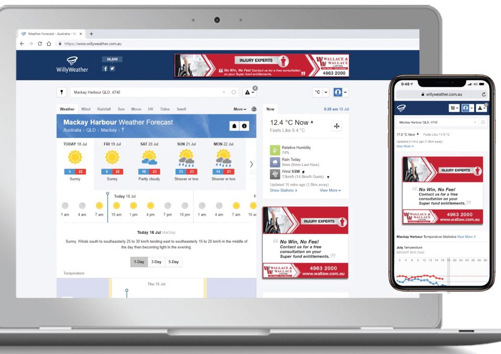 Wallace & Wallace Lawyers Digital Marketing Google Display Ad on Willyweather.com.au