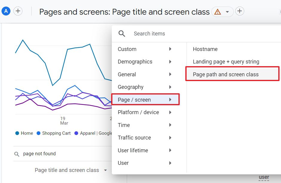 Step 3: Choose Page Path and Screen Class as Secondary Dimension